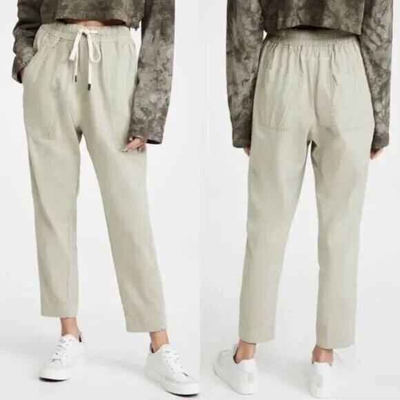 bassike Pants - BASSIKE Organic Cotton Pants Womens XL Beige Jersey Knit Relaxed Dropped Rise